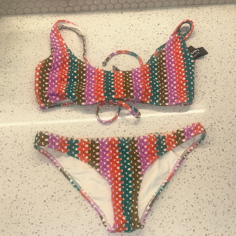 Hurley Multicolor Crochet-Style Bikini - Pink, Orange, Green, Brown, Purple
